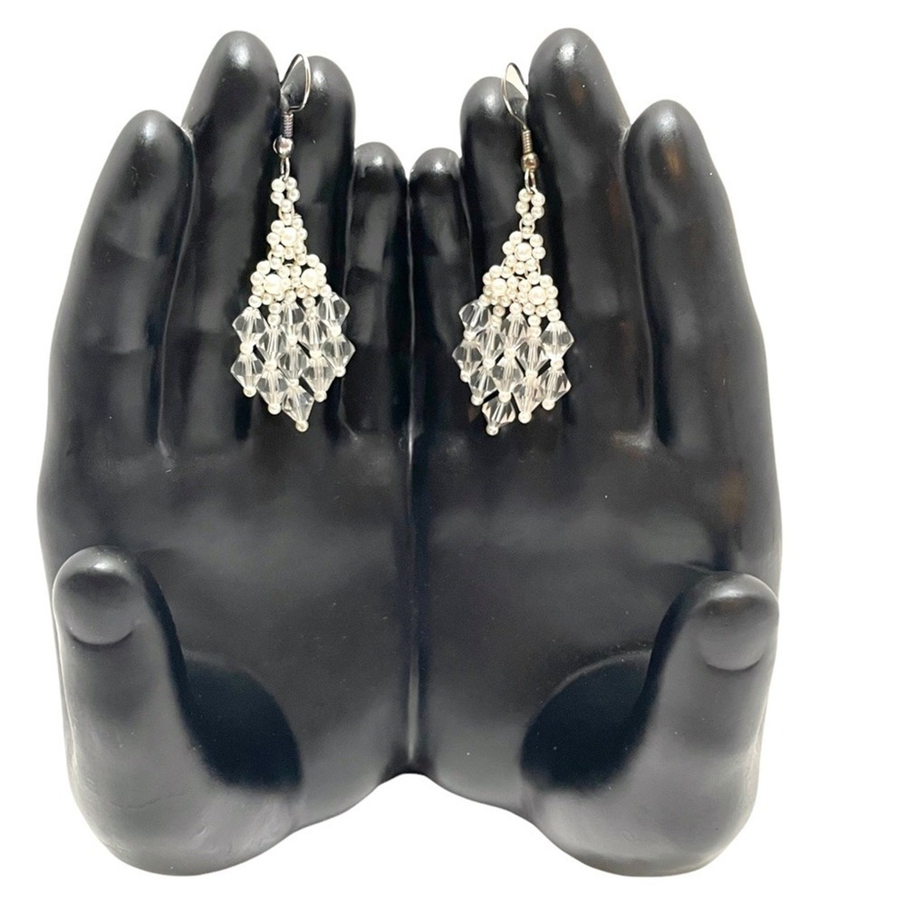 Women's Beaded Chandelier Clear Crystal & Pearl Drop Dangle Party Earring‎